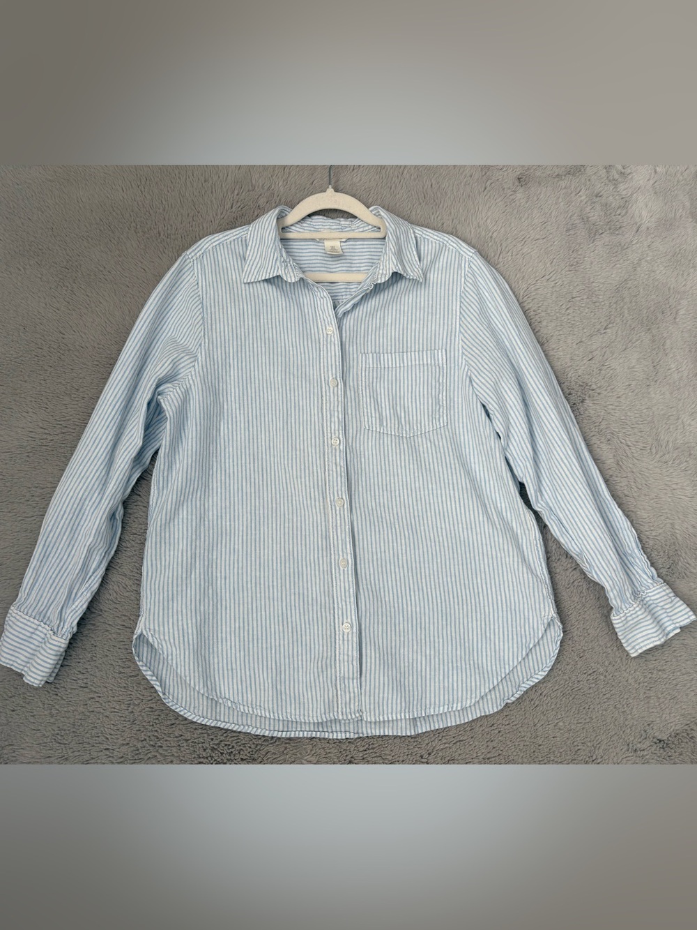 H&M Light Blue & White Striped Linen-Blend Shirt